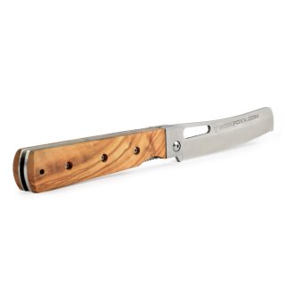 Rockfoxx Klappmesser Bread knife mit rostfreier Stahlklinge und Olivenholz Griff